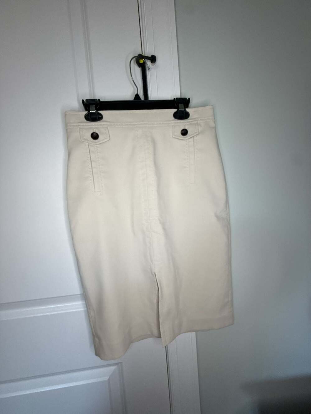 Ann Taylor Petite Cream Button Detail Pencil Skirt
